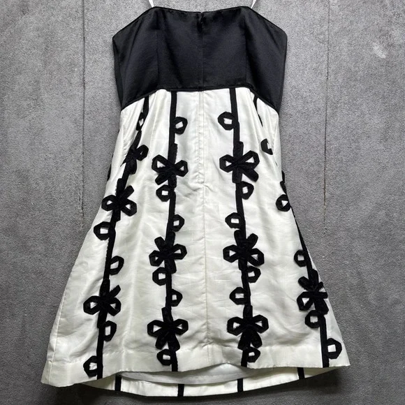 Lilly Pulitzer Black White Silk Strapless Cocktail Dress Women's 10 Bow Applique - Picture 10 of 11